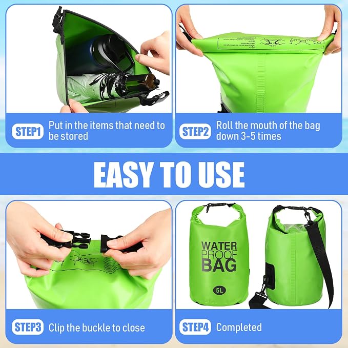 Jexine 10 Pack Dry Bag Waterproof, 5L Ultralight Dry Sacks Roll Top Storage Bag - Image 4