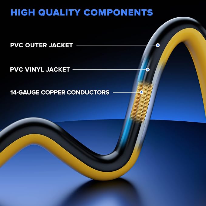 Maximm 25 Ft Black and Yellow Extension Cord, Heavy Duty 3-Prong Outdoor Power - Image 5