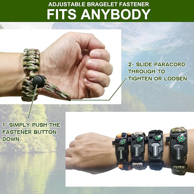 Smithok Paracord Survival Bracelet-Length Adjustable, Loud Whistle Emergency - Image 3