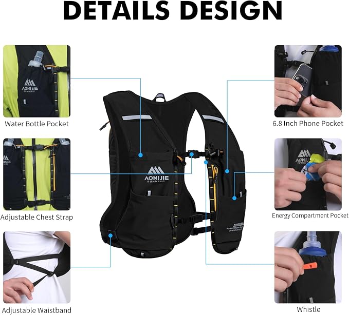 AONIJIE Running Hydration Vest for Men & Women, 8L Hydration Backpack, - Image 3