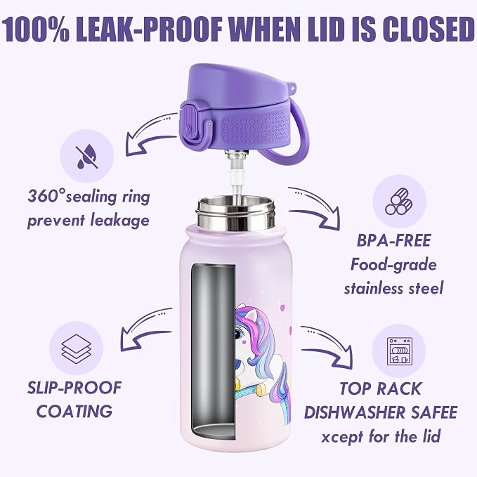 OLDLEY 12oz Kids Water Bottle, Stainless Steel Insulated Water Bottle - Image 3