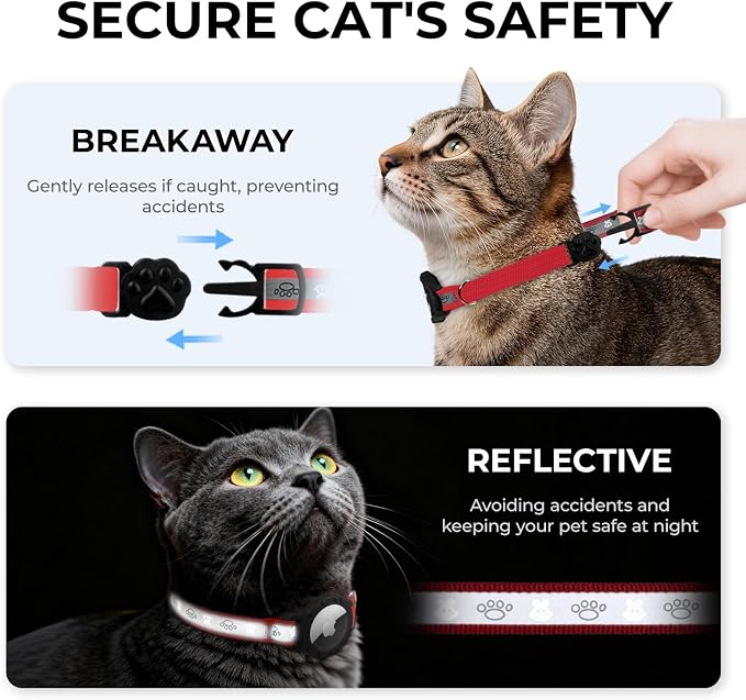 Breakaway AirTag Cat Collar, Reflective Cat Tracker Collar - Image 2