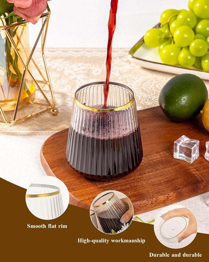 Goodluck 36 Pack 12oz Stemless Plastic Wine Glasses – Clear Ribbed Cups - Image 4