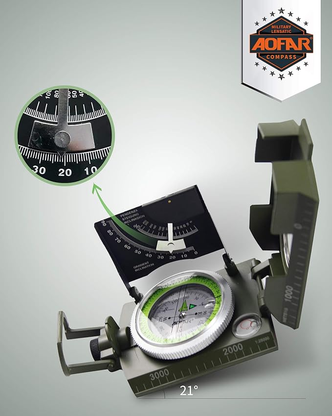 AOFAR AF-4074 Military Compass for Hiking, Lensatic Sighting Waterproof - Image 3