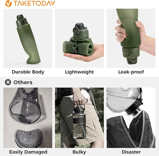 TakeToday Collapsible Water Bottles 32oz, Foldable Travel Bottle, TSA-Approved - Image 2