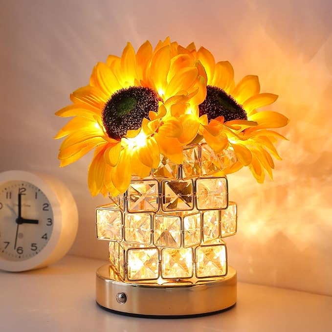 AMWGIMI Sunflowers Flower Lamp, Rechargeable Cordless Touch Table Lamp by AMWGIMI