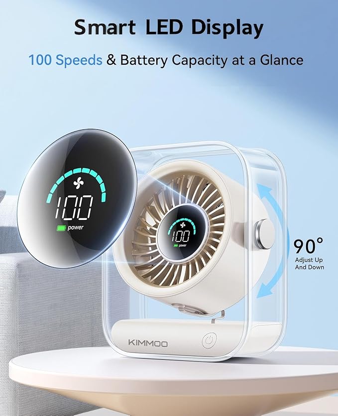 KIMMOO Rechargeable USB Desk Fan, Quiet Table Fan - Image 6