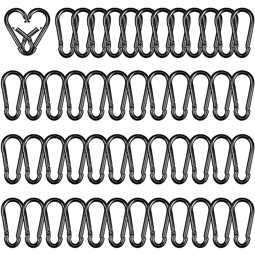 50 Pack 1.57" Heavy Duty Carabiner Clips, M4 Black Galvanized Steel Spring Snap by SEUNGCH