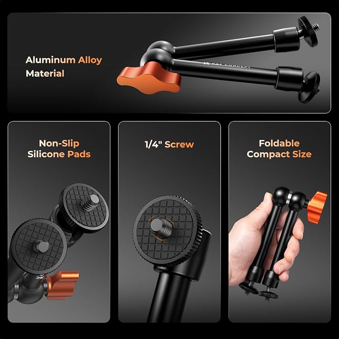K&F CONCEPT 2-Pack 9.8" Magic Arm, 1/4" Screw Camera Mount Arm 360° Ball Heads - Image 2