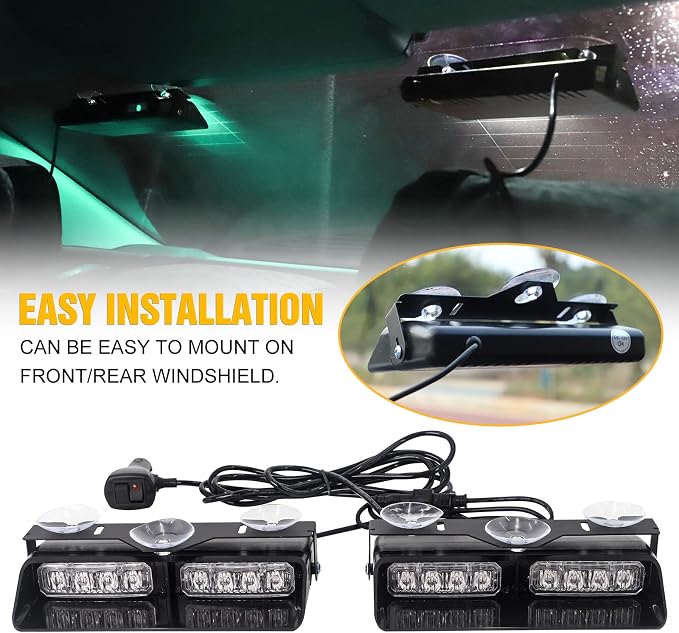XRIDONSEN 2 in 1 Green White Dash Emergency Strobe Lights Interior Windshield - Image 4