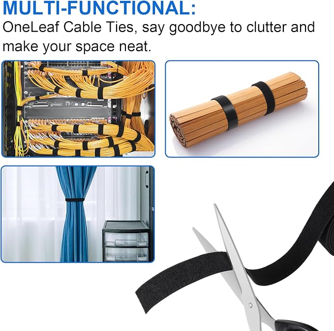 OneLeaf 46ft x 1/2inch Fastening Cable Ties Roll, Reusable Self-Gripping Strips - Image 8