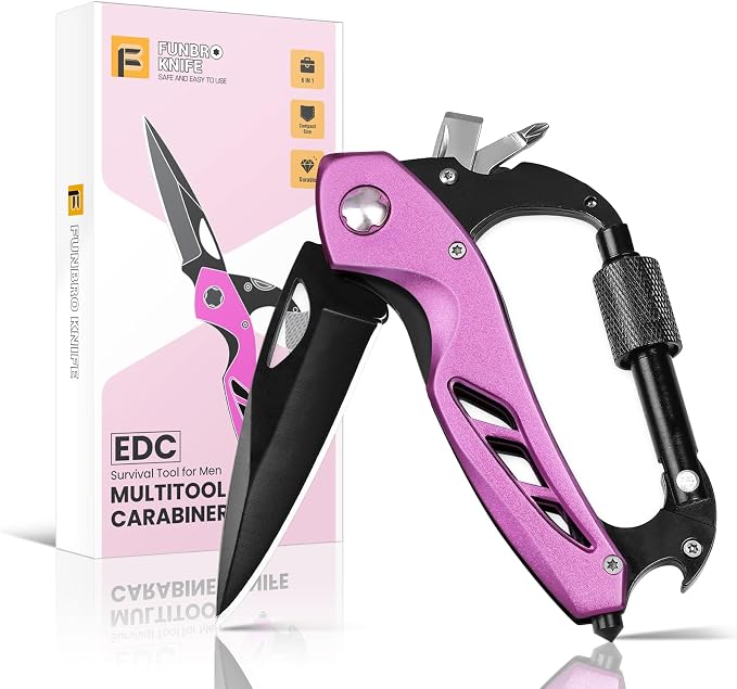FUNBRO Pink Multitool Carabiner, Stocking Stuffers Gifts by FUNBRO