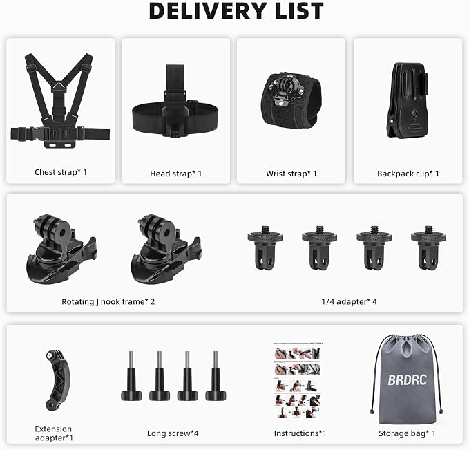 BRDRC Accessories Kit for Insta 360 X5 X4 Air, Chest Mount Head Strap Harness - Image 9