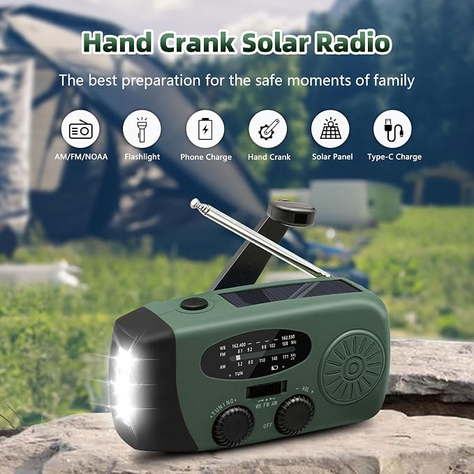 WVL 7400mWh Emergency Weather Radio, Portable Solar Hand Crank Radio AM/FM/NOAA - Image 3