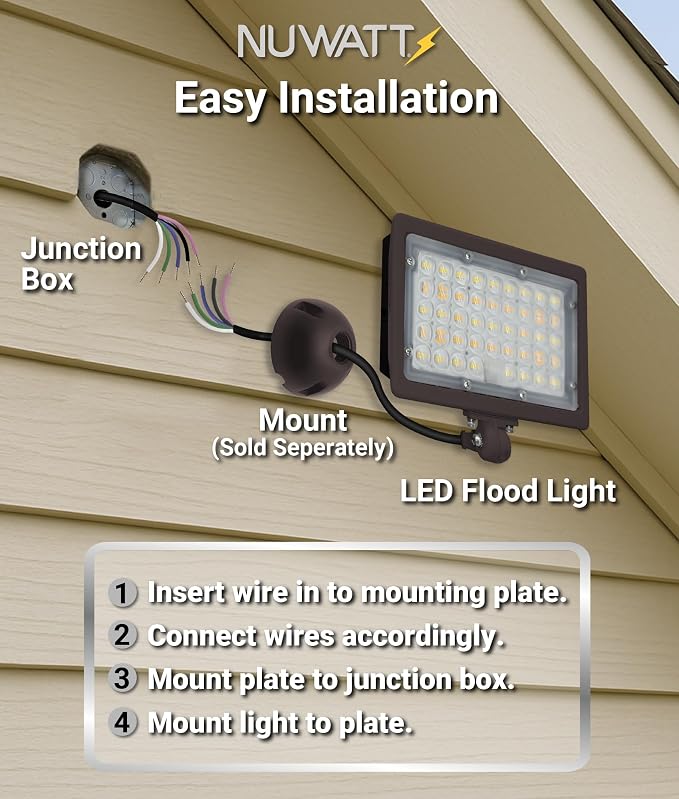 NUWATT 30W LED Flood Light, 3CCT 3000K/4000K/5000K Selectable, IP65 Waterproof - Image 9