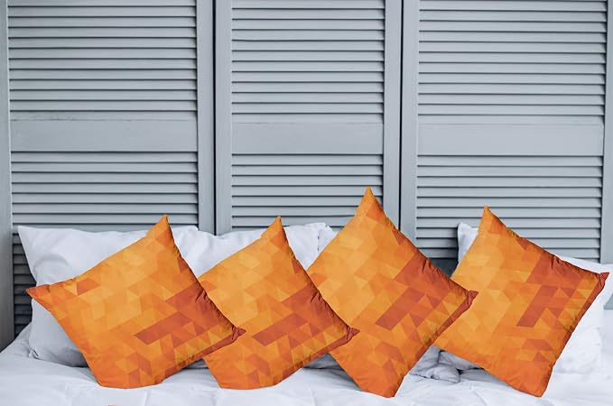 Ambesonne Orange Decorative Throw Pillow Case Pack of 4, Triangle Mosaic Shapes - Image 2