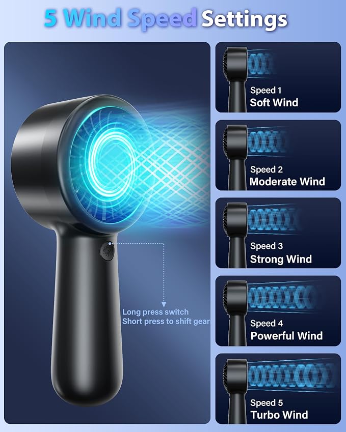 Portable Handheld Fan Personal Small Turbo Hand Fan Powerful, USB Rechargeable - Image 5