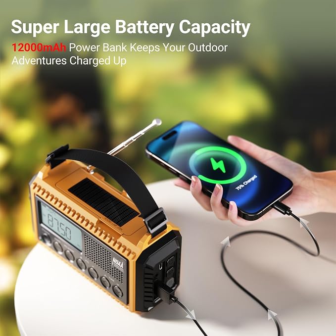 Mesqool 12000 Emergency Radio, Auto Digital Weather Radio NOAA/AM/FM/SW Battery - Image 3