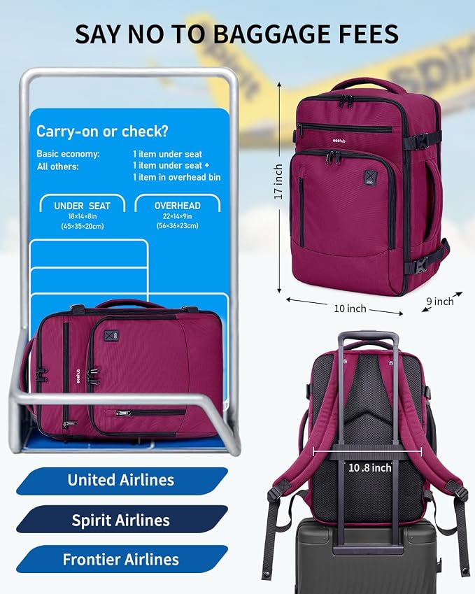 ECOHUB 17" Small Travel Backpack, United Airlines Personal Item Bag 17x10x9 - Image 2