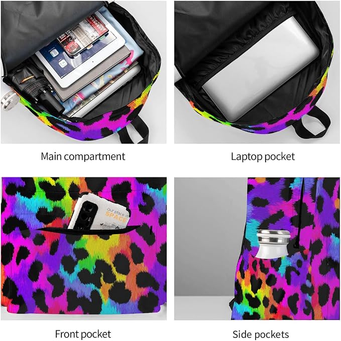 cfpolar 17 Inch Backpack Rainbow Leopard Animal Laptop Bag Shoulder Bag School - Image 4