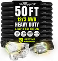 50ft Outdoor/Indoor Extension Cord 3-Outlet 12/3 Gauge Extra Heavy Duty 3 Prong by LifeSupplyUSA
