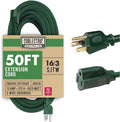 50 ft Outdoor Extension Cord 3 Prong, 16/3 SJTW Weatherproof Green Extension by Cablectric