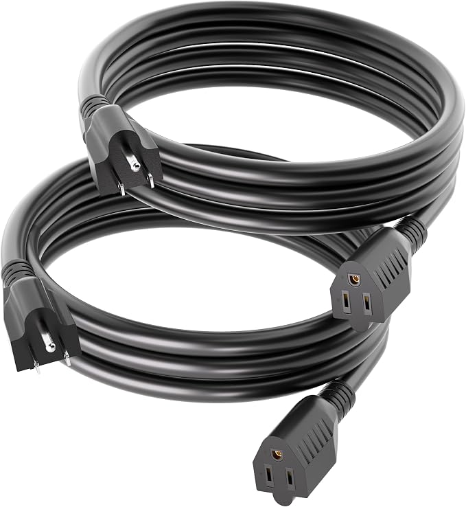 POWGRN 6 FT（2 Pack） 16/3 Black Indoor Outdoor Extension Cord Waterproof by POWGRN