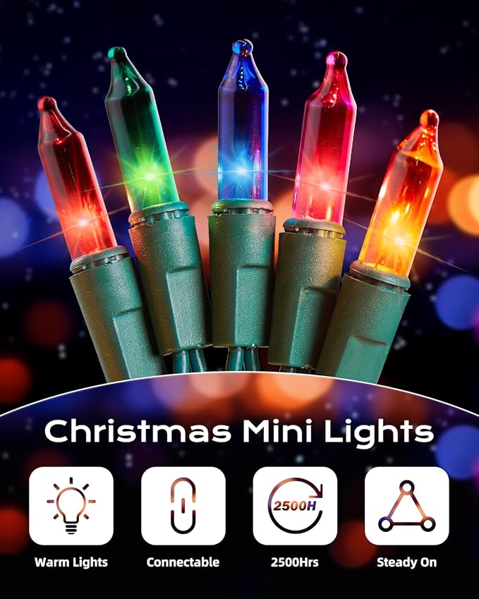 Brightown Multicolor Christmas String Lights, 100-Count 25ft Incandescent Bulb - Image 4