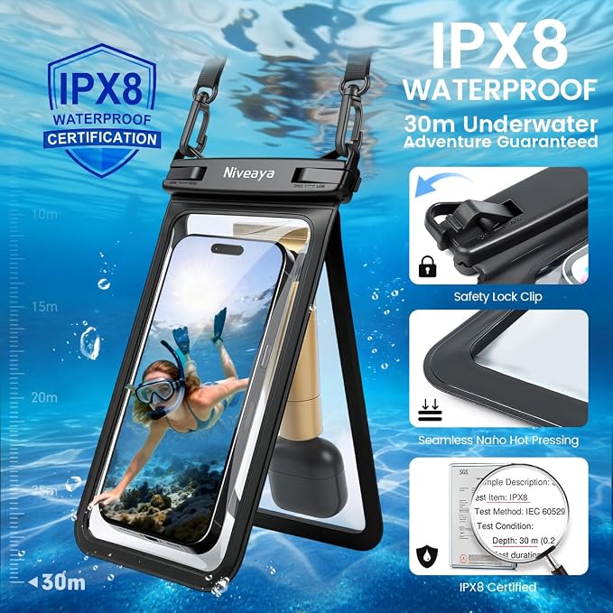 Niveaya Double Space Waterproof Phone Pouch, IPX8 Phone Case - Image 2