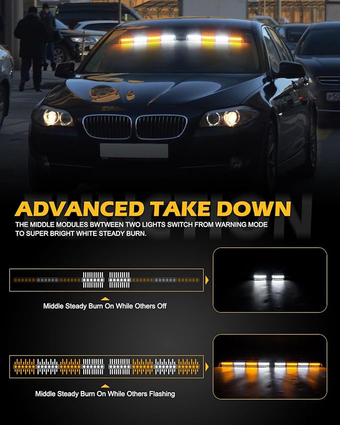 HLauto 604N Emergency Dash Strobe Lights: 2x16.8 inch Amber White Security - Image 4