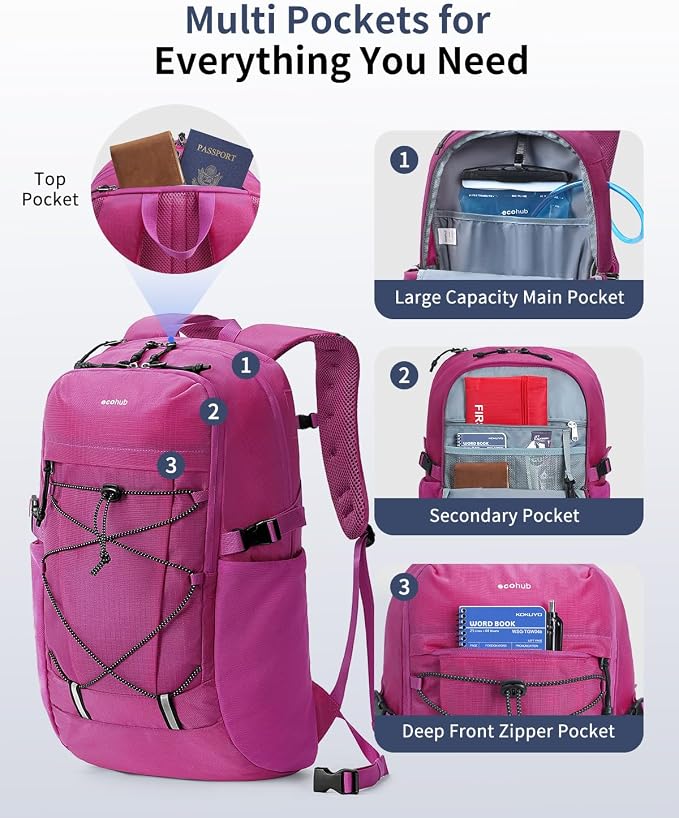 ECOHUB Hiking Backpack 30L Travel Backpack Lightweight Casual Daypack Water - Image 3