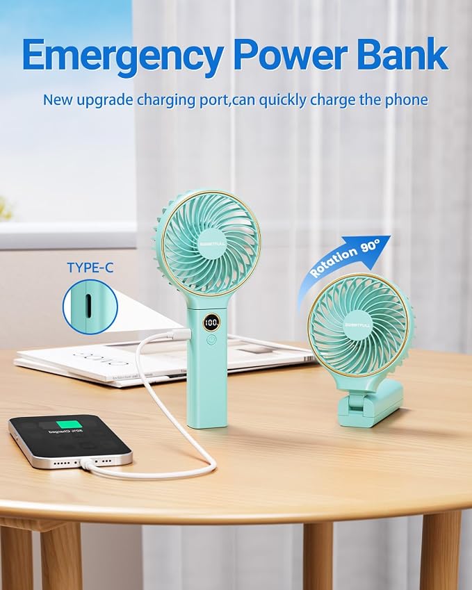 SWEETFULL Handheld Fan, Portable Fan, 5000mAh Rechargeable Battery, 6 Speed Wind - Image 5