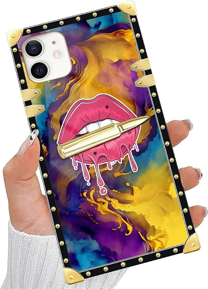 Compatible with iPhone 11 Case, Cool Corlorful Lip Marble Luxury Golden - Image 5