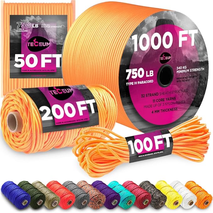 TECEUM 5/32" Paracord Rope 1000 – 1000ft / 200ft / 100ft / 50ft – Tactical by TECEUM