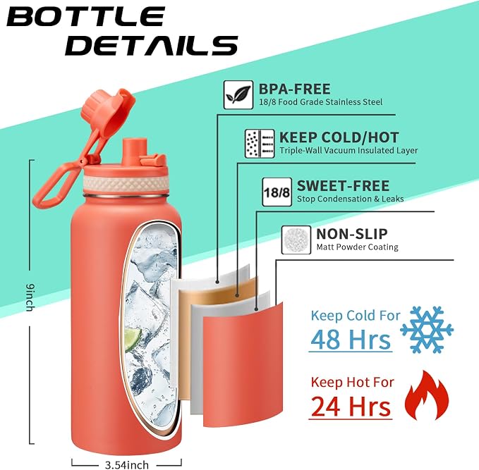 32 oz Sports Water Bottle Insulated - Image 5