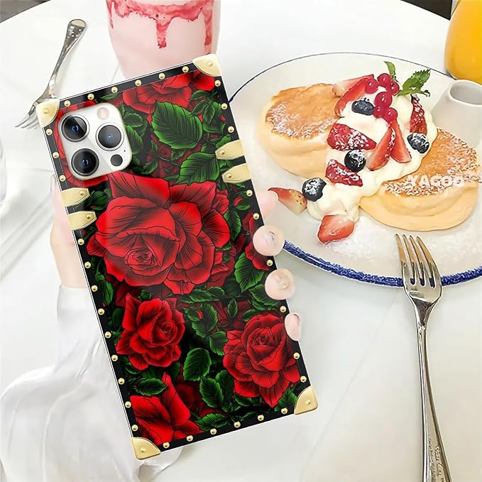 Compatible with iPhone 12 Pro Max Case, Vector Red Rose Green Leaf Luxury - Image 5