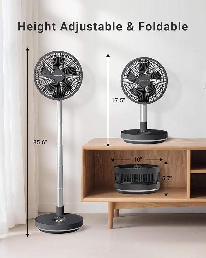 Primevolve Portable Rechargeable Oscillating Fan, Battery Operated Fan - Image 8