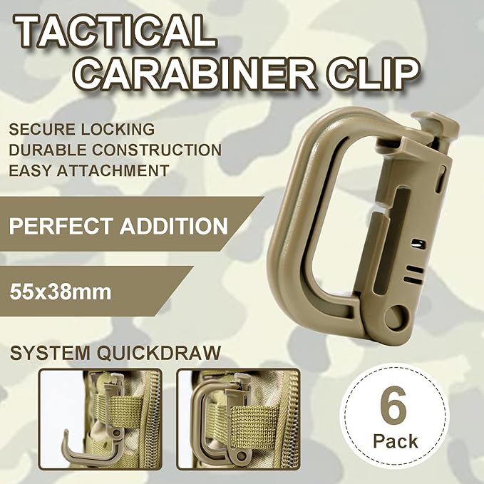 6 Pack 2.12“ Tactical Locking D Ring Plastic Carabiner Backapck Molle Hook Clip - Image 5