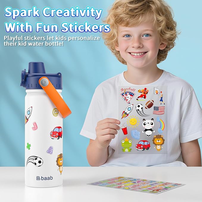 baab 18oz Kids Water Bottle, Insulated Kids Water Bottle - Image 6