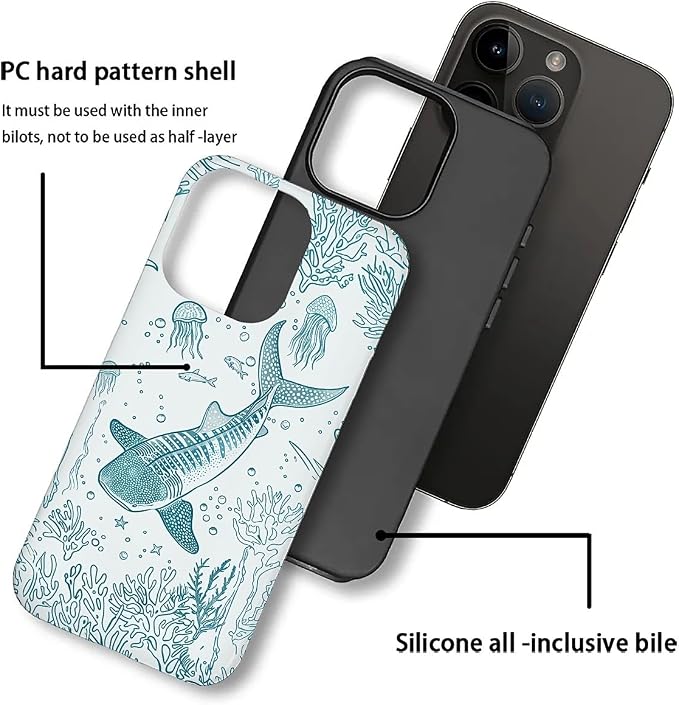 for iPhone 16 Pro Case, HH2 Ocean Whale Shark Hybrid 2 Layer Hard Shell - Image 3