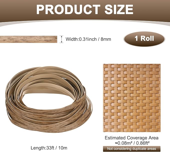 M METERXITY 1-Pack Wicker Repair Kit, 8mm x 33ft/10m Plastic Flat Rattan - Image 3