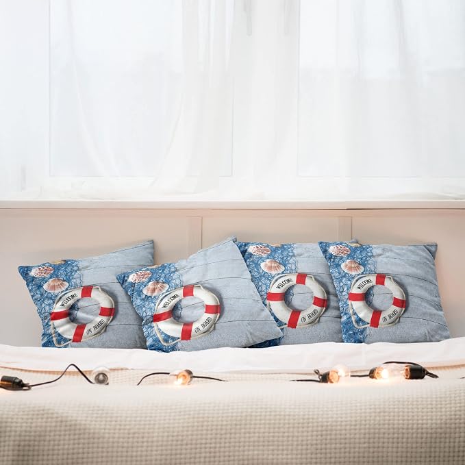 Ambesonne Coastal Throw Pillow Cushion Case Pack of 4, Welcome on Board Message - Image 6