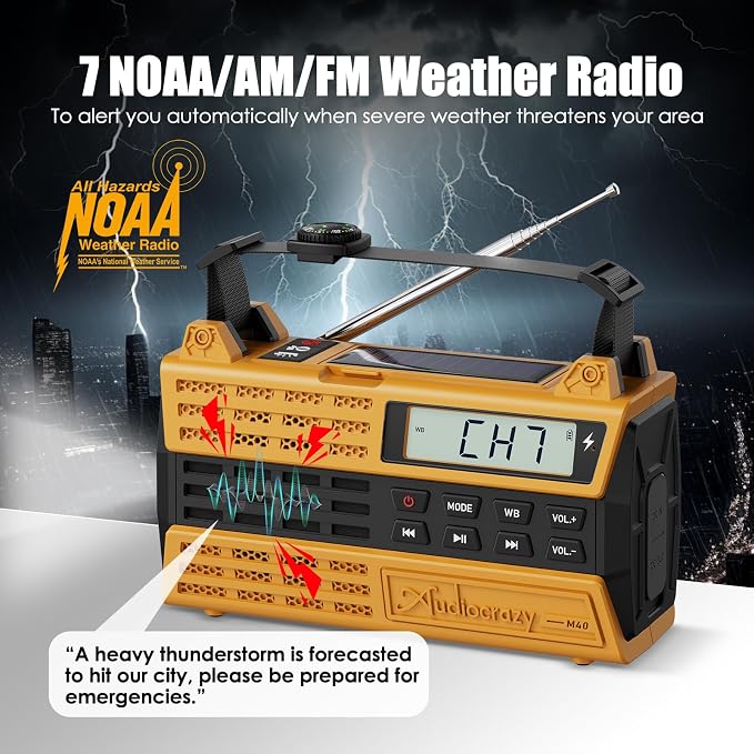 Emergency Radio, 5000mAh/18500mWh Solar Hand Crank Weather Radio - Image 2