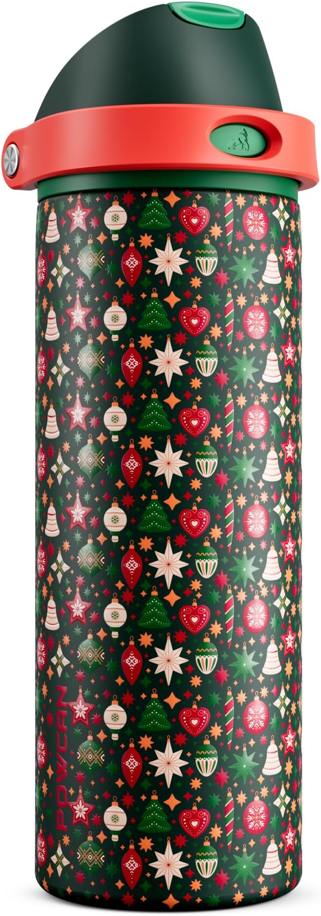POWCAN 24 oz Christmas Insulated Water Bottle: 2-in-1 Push-Button Spout & by POWCAN