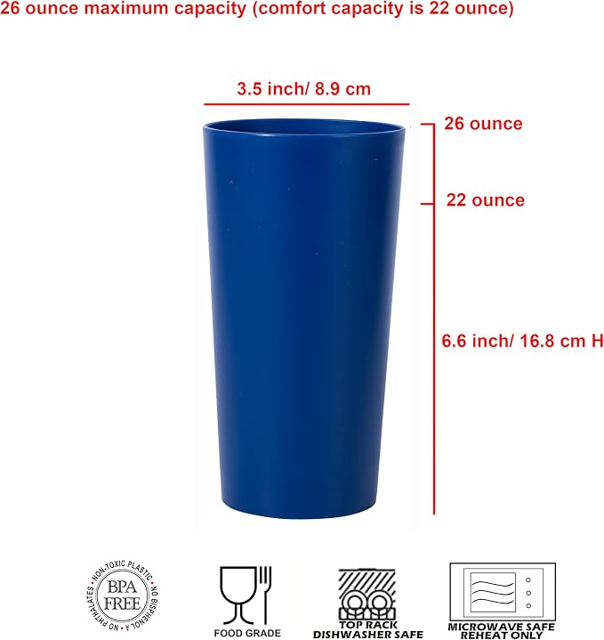 26-ounce Plastic Drinking Glasses Stackable Tumblers Water Cups Mixed Drinkware - Image 2