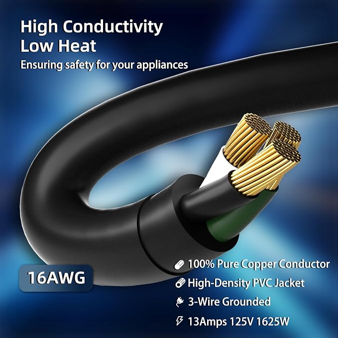 10 FT Outdoor Extension Cord Waterproof, 3-Prong Power Cord, 16 AWG SJTW - Image 3