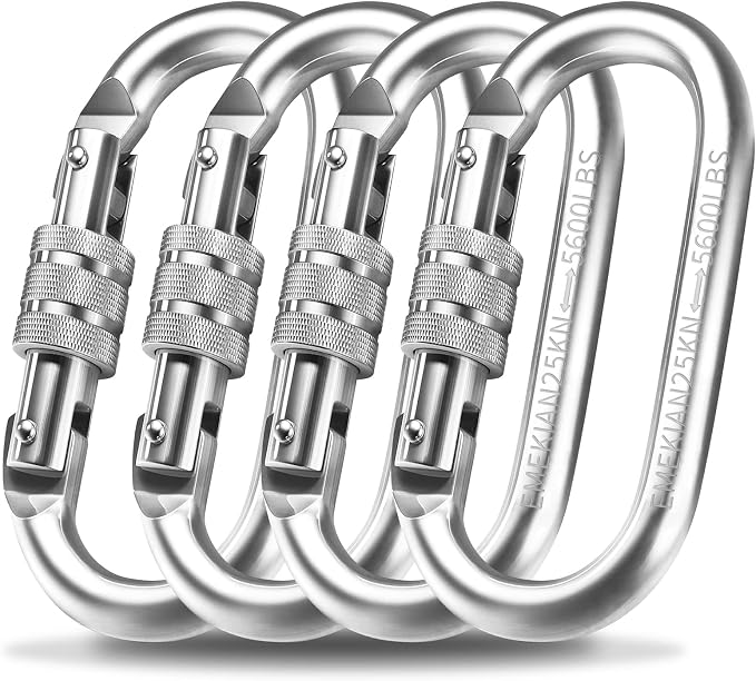 Oval Indoor Outdoor Climbing Carabiner, 25 KN Screw Locking Heavy Duty Safety by RopesAndNets