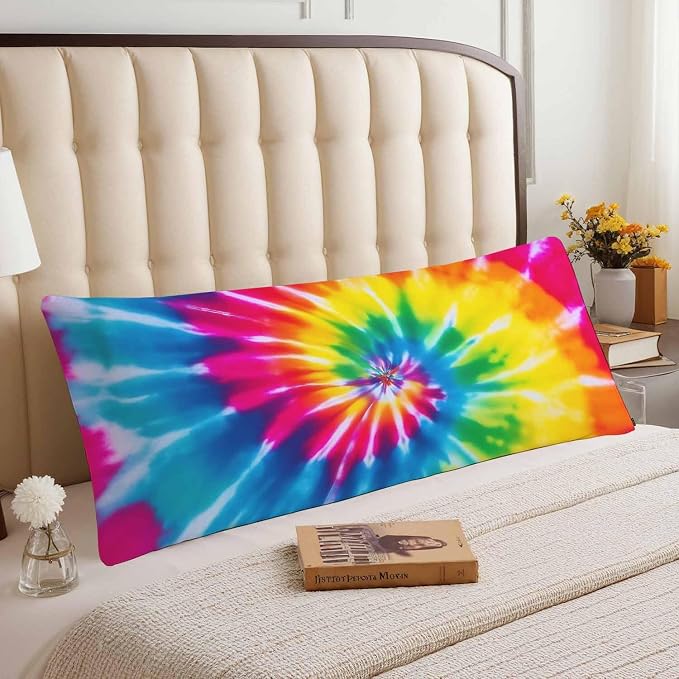 Tie Dye Body Pillow Pillowcase, Abstract Tie Dye Rainbow Farmhouse Pillow Body - Image 3