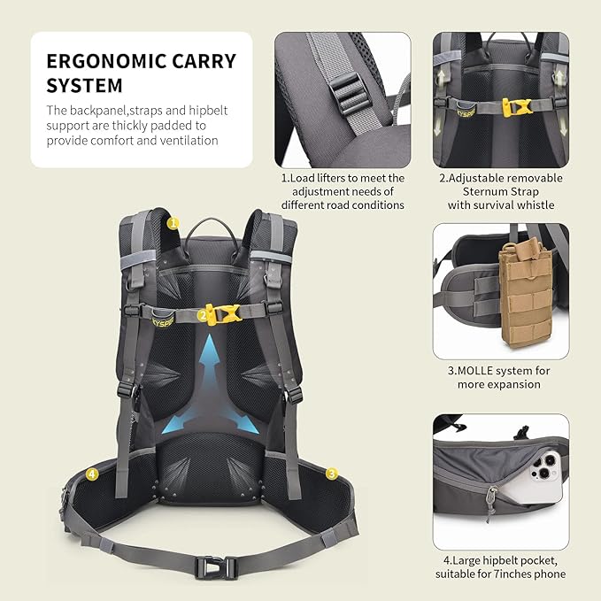 SKYSPER Hiking Backpack for Men Women, 35L Travel Backpack Waterproof Camping - Image 3