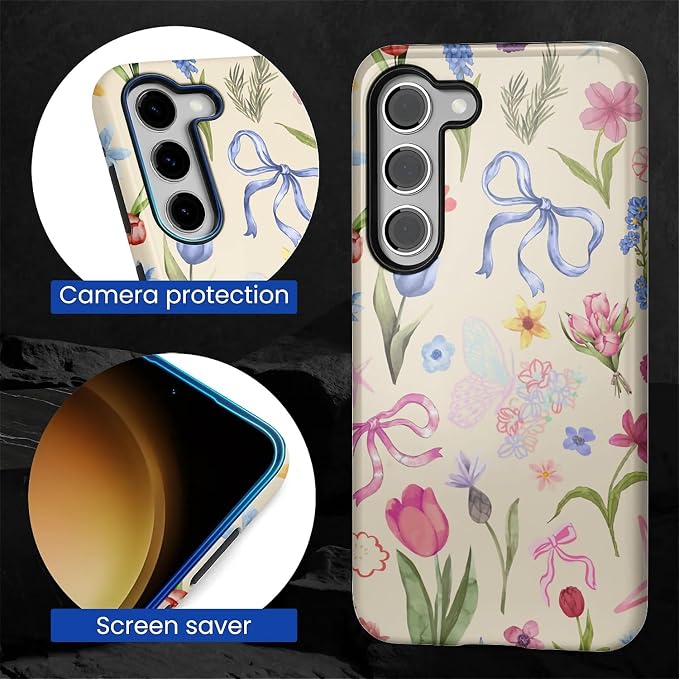 for Samsung Galaxy S23 Case, HL2 Aesthetic Flower Preppy Collage Hybrid 2 Layer - Image 4